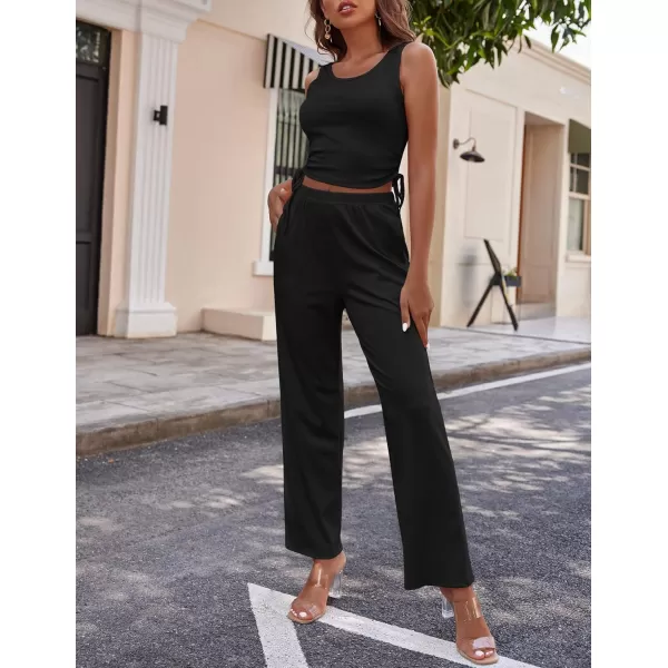 Ekouaer Womens 3 Piece Knit Lounge Set SweatsuitBlack