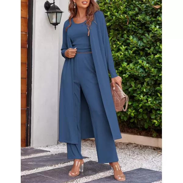 Ekouaer Womens 3 Piece Knit Lounge Set SweatsuitCadet Blue