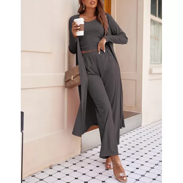 Ekouaer Womens 3 Piece Knit Lounge Set SweatsuitCharcoal Grey