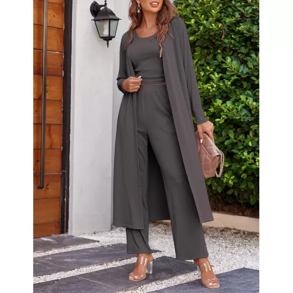 Ekouaer Womens 3 Piece Knit Lounge Set SweatsuitCharcoal Grey