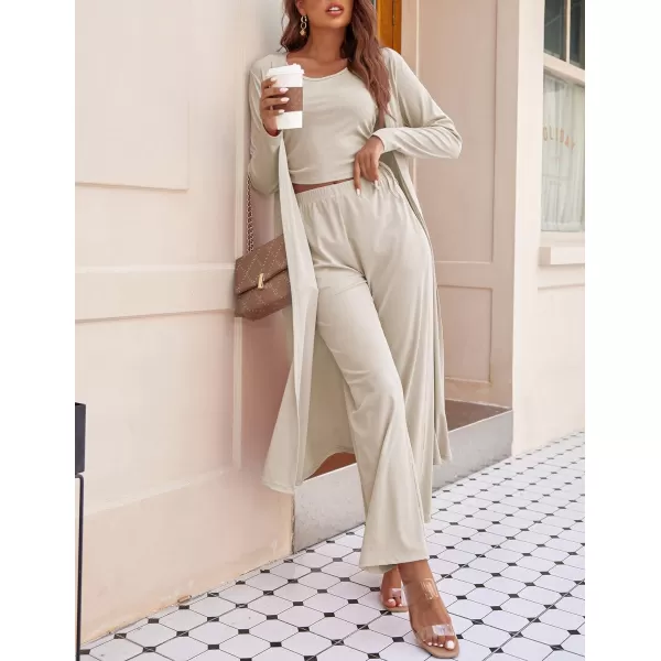 Ekouaer Womens 3 Piece Knit Lounge Set SweatsuitCream