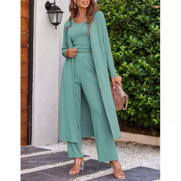 Ekouaer Womens 3 Piece Knit Lounge Set SweatsuitGreen