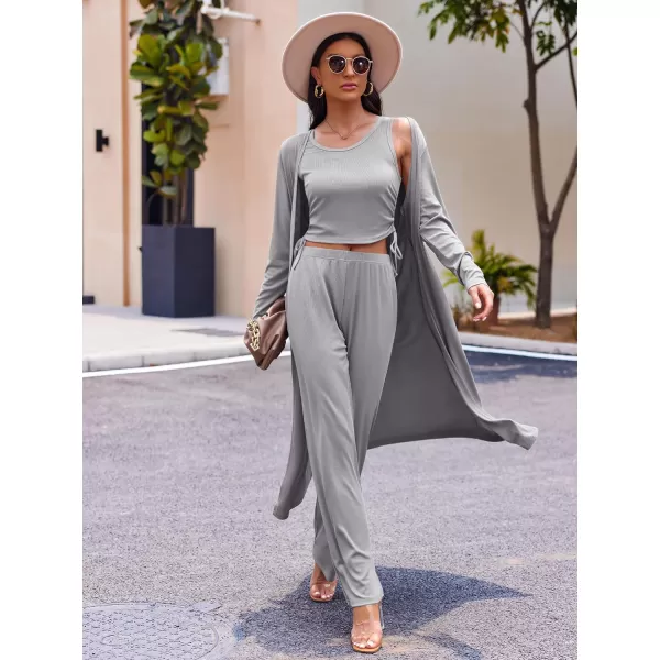 Ekouaer Womens 3 Piece Knit Lounge Set SweatsuitGrey