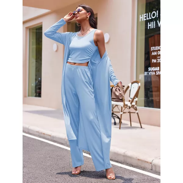 Ekouaer Womens 3 Piece Knit Lounge Set SweatsuitLight Blue