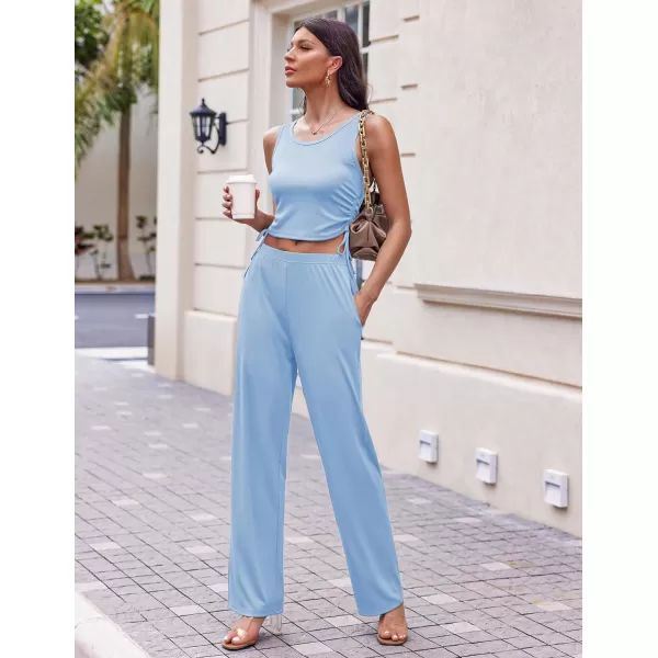 Ekouaer Womens 3 Piece Knit Lounge Set SweatsuitLight Blue