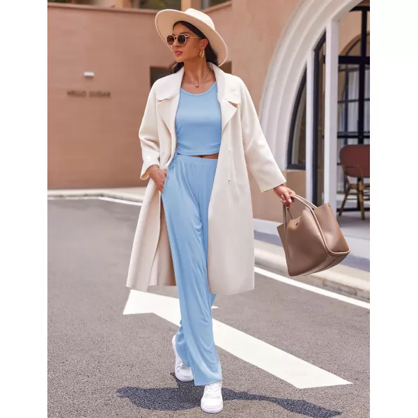 Ekouaer Womens 3 Piece Knit Lounge Set SweatsuitLight Blue