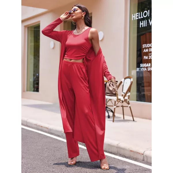 Ekouaer Womens 3 Piece Knit Lounge Set SweatsuitRed