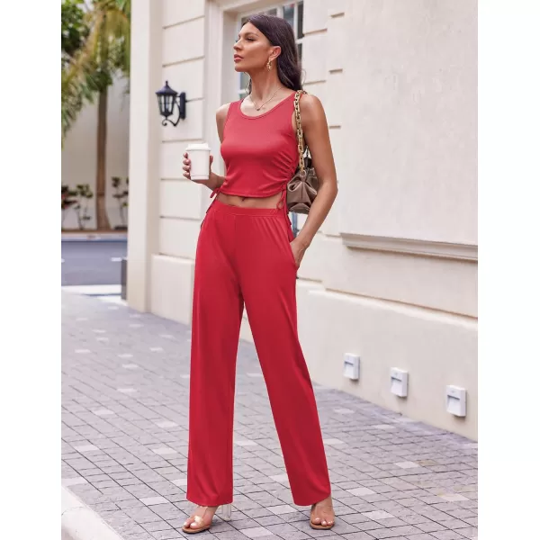 Ekouaer Womens 3 Piece Knit Lounge Set SweatsuitRed