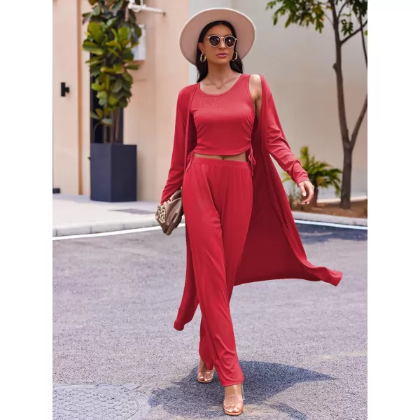 Ekouaer Womens 3 Piece Knit Lounge Set SweatsuitRed