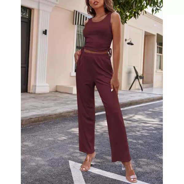 Ekouaer Womens 3 Piece Knit Lounge Set SweatsuitWine