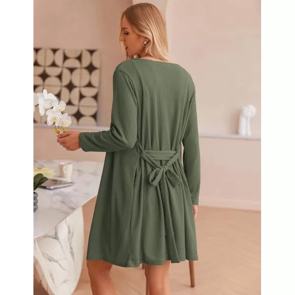 Ekouaer Womens 3 Piece Waffle Knit Lounge Set Soft Pajama Sets Tank Top and Shorts Loungewear Long Cardigan with pocket SXXLArmy Green
