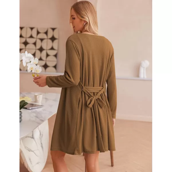 Ekouaer Womens 3 Piece Waffle Knit Lounge Set Soft Pajama Sets Tank Top and Shorts Loungewear Long Cardigan with pocket SXXLBrown