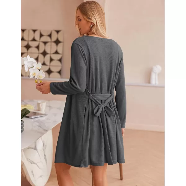 Ekouaer Womens 3 Piece Waffle Knit Lounge Set Soft Pajama Sets Tank Top and Shorts Loungewear Long Cardigan with pocket SXXLGrey