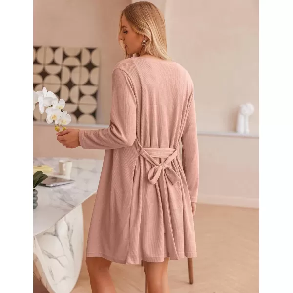 Ekouaer Womens 3 Piece Waffle Knit Lounge Set Soft Pajama Sets Tank Top and Shorts Loungewear Long Cardigan with pocket SXXLPink
