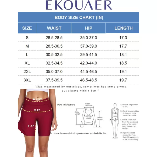 Ekouaer Womens 85 Board Shorts High Waisted Swimsuit Bottoms Cross Waist Beach Surf Swimwear with Pocket S3XLWine Red