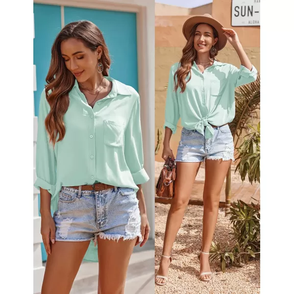 Ekouaer Womens Beach Bikini Coverup Long Rollup Sleeve Beach Shirt Bathing Suit Cover UpAqua Green