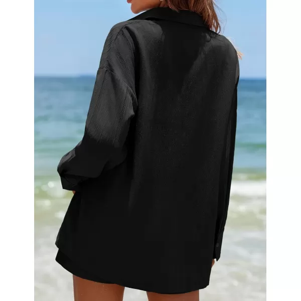 Ekouaer Womens Button Down Lounge Set Long Sleeve Shirt and Shorts 2 Piece Outfits Loungewear Pajama with PocketsBlack
