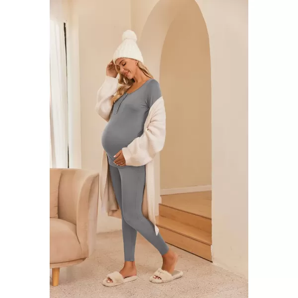 Ekouaer Womens Button Down Nursing Thermal Underwear Maternity Pajamas Microfiber Fleece Lined Winter Pjs Set Long John SetGrey
