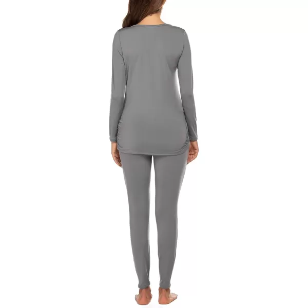 Ekouaer Womens Button Down Nursing Thermal Underwear Maternity Pajamas Microfiber Fleece Lined Winter Pjs Set Long John SetGrey