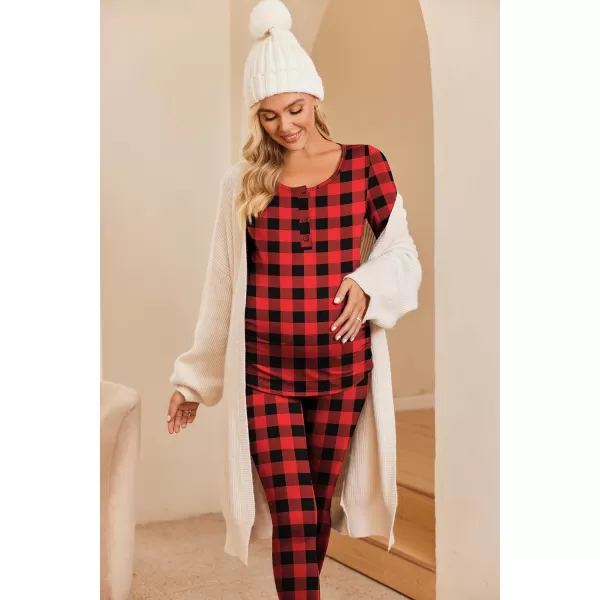 Ekouaer Womens Button Down Nursing Thermal Underwear Maternity Pajamas Microfiber Fleece Lined Winter Pjs Set Long John SetRed Plaid No FleeceRun Small