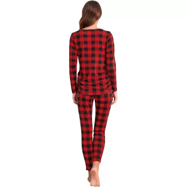 Ekouaer Womens Button Down Nursing Thermal Underwear Maternity Pajamas Microfiber Fleece Lined Winter Pjs Set Long John SetRed Plaid No FleeceRun Small