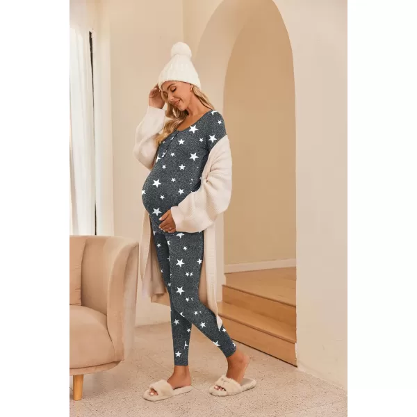 Ekouaer Womens Button Down Nursing Thermal Underwear Maternity Pajamas Microfiber Fleece Lined Winter Pjs Set Long John SetStar Print No FleeceRun Small