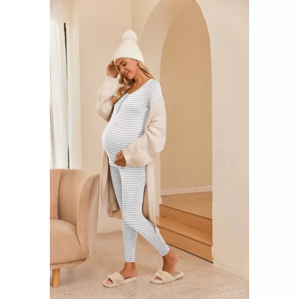 Ekouaer Womens Button Down Nursing Thermal Underwear Maternity Pajamas Microfiber Fleece Lined Winter Pjs Set Long John SetStriped Grey No FleeceTrue Size