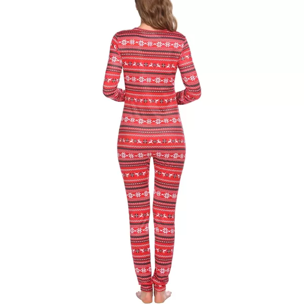 Ekouaer Womens Button Onesie Pajamas Bandage One Piece Long Sleep Romper Pajama Bodysuit Jumpsuit Bodycon XSXXLChristmas Patternred