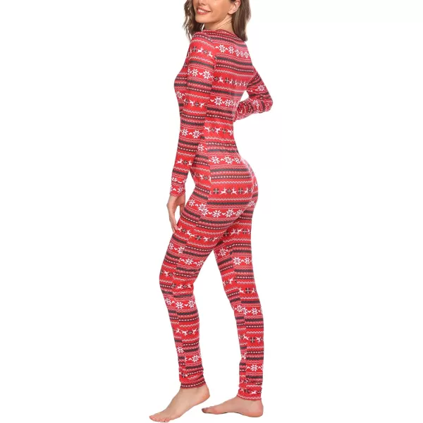 Ekouaer Womens Button Onesie Pajamas Bandage One Piece Long Sleep Romper Pajama Bodysuit Jumpsuit Bodycon XSXXLChristmas Patternred