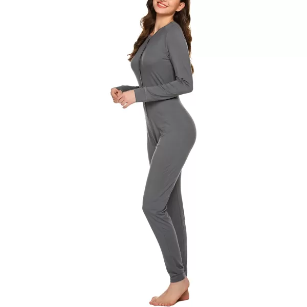 Ekouaer Womens Button Onesie Pajamas Bandage One Piece Long Sleep Romper Pajama Bodysuit Jumpsuit Bodycon XSXXLDark Grey