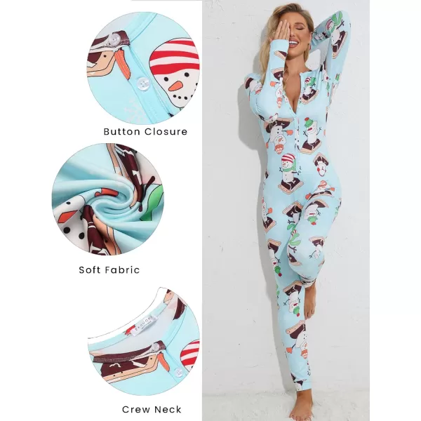 Ekouaer Womens Button Onesie Pajamas Bandage One Piece Long Sleep Romper Pajama Bodysuit Jumpsuit Bodycon XSXXLSnow Man