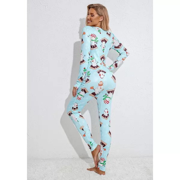 Ekouaer Womens Button Onesie Pajamas Bandage One Piece Long Sleep Romper Pajama Bodysuit Jumpsuit Bodycon XSXXLSnow Man