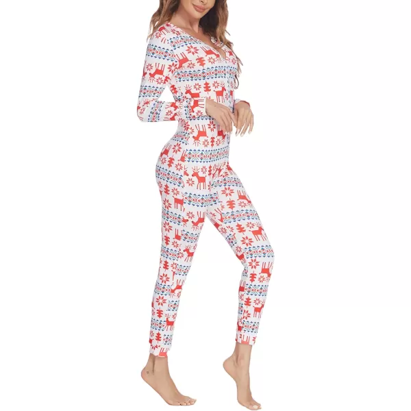 Ekouaer Womens Button Onesie Pajamas Bandage One Piece Long Sleep Romper Pajama Bodysuit Jumpsuit Bodycon XSXXLWhitechristmaspattern