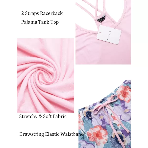 Ekouaer Womens Cami Pajama Set Sleeveless Racerback Tank Top Pjs Soft SleepwearFloralpink