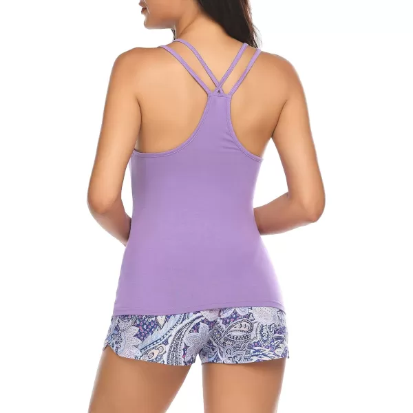 Ekouaer Womens Cami Pajama Set Sleeveless Racerback Tank Top Pjs Soft SleepwearFloralpurple