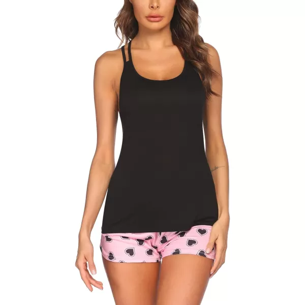 Ekouaer Womens Cami Pajama Set Sleeveless Racerback Tank Top Pjs Soft SleepwearPink Heart