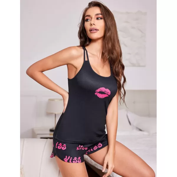 Ekouaer Womens Cami Pajama Set Sleeveless Racerback Tank Top Pjs Soft SleepwearPink Lips