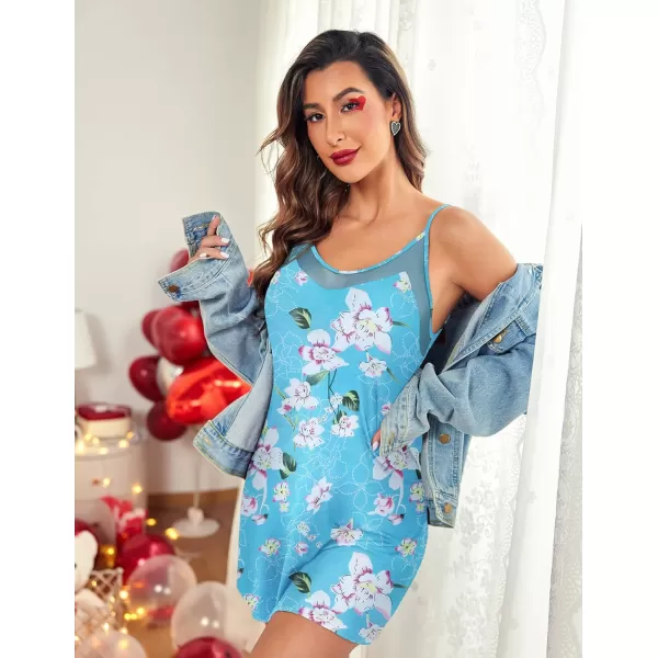 Ekouaer Womens Camisole Chemise NightgownBlue Floral