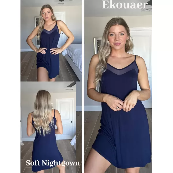 Ekouaer Womens Camisole Chemise NightgownNavy Blue