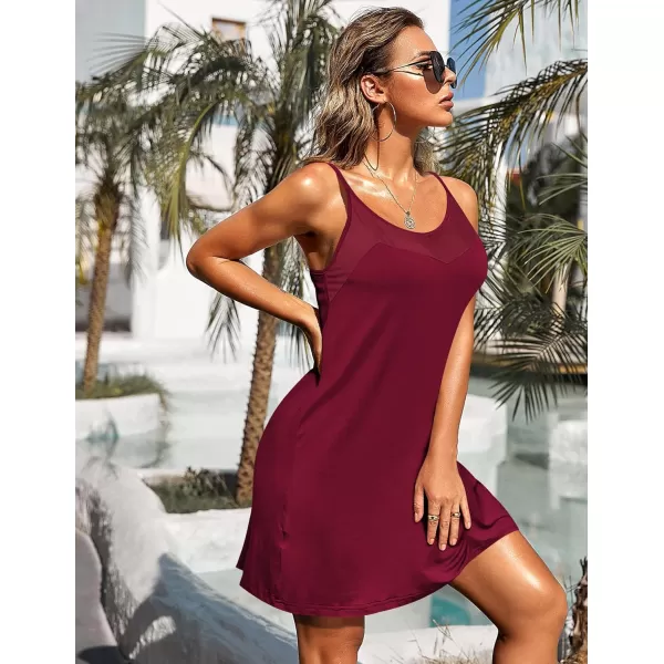 Ekouaer Womens Camisole Chemise NightgownWine Red