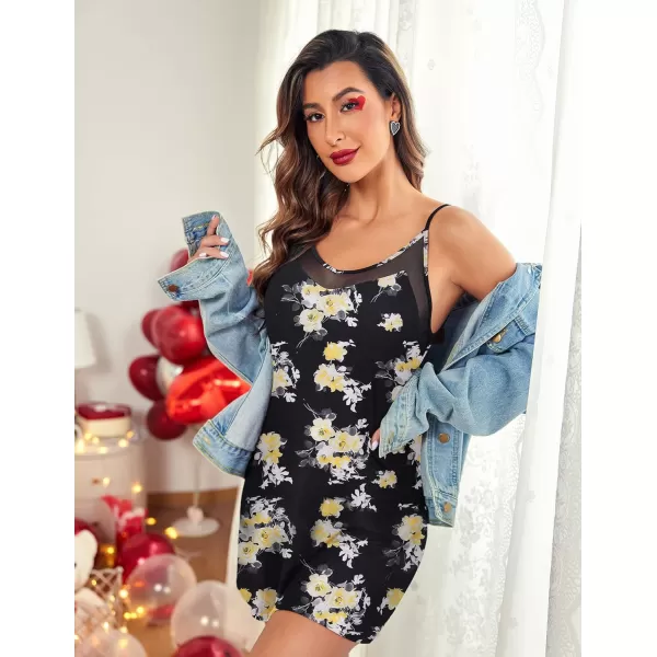 Ekouaer Womens Camisole Chemise NightgownYellow Floral
