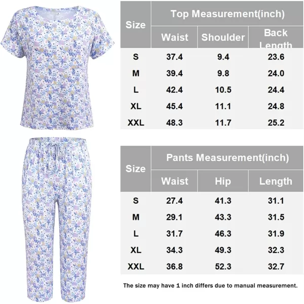 Ekouaer Womens Capri Pajama Sets Floral Print Short Sleeve Sleepwear Top and Capri Pants 2 Piece Loungewear with PocketsBeige Flowers