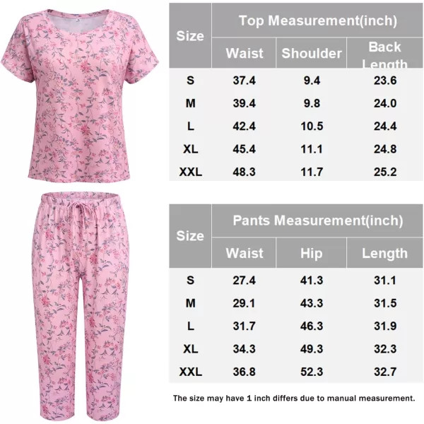 Ekouaer Womens Capri Pajama Sets Floral Print Short Sleeve Sleepwear Top and Capri Pants 2 Piece Loungewear with PocketsRoes Flowers