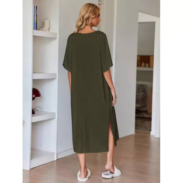 Ekouaer Womens Casual Maxi Long NightgownAarmy Green