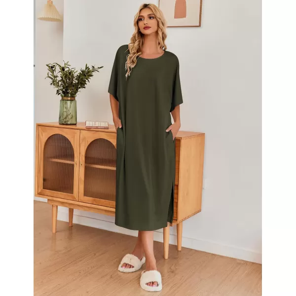 Ekouaer Womens Casual Maxi Long NightgownAarmy Green