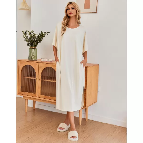 Ekouaer Womens Casual Maxi Long NightgownAbeige
