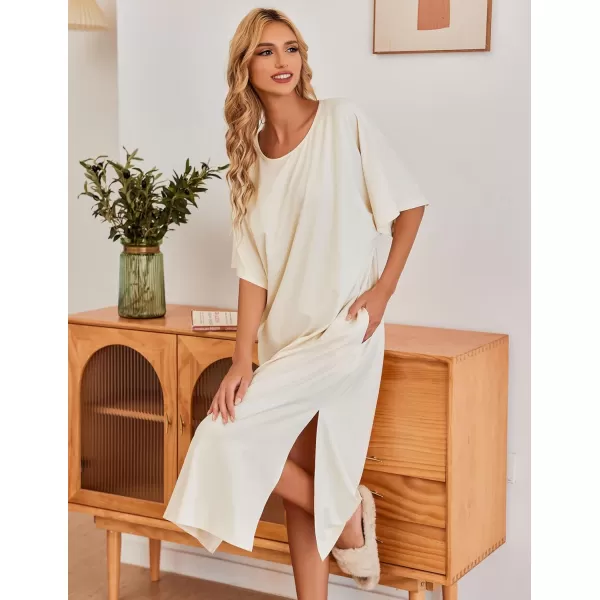 Ekouaer Womens Casual Maxi Long NightgownAbeige