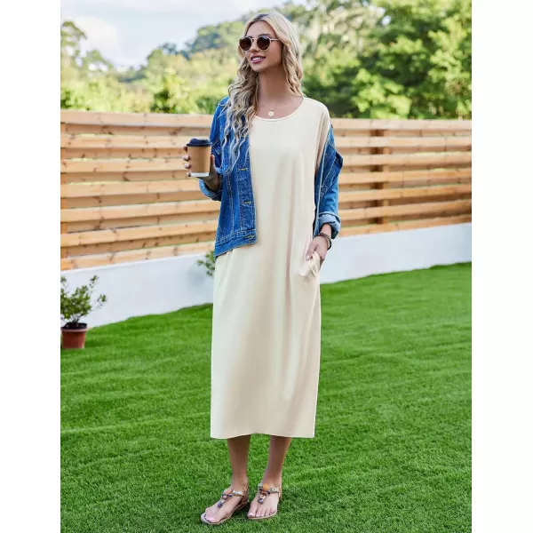 Ekouaer Womens Casual Maxi Long NightgownAbeige