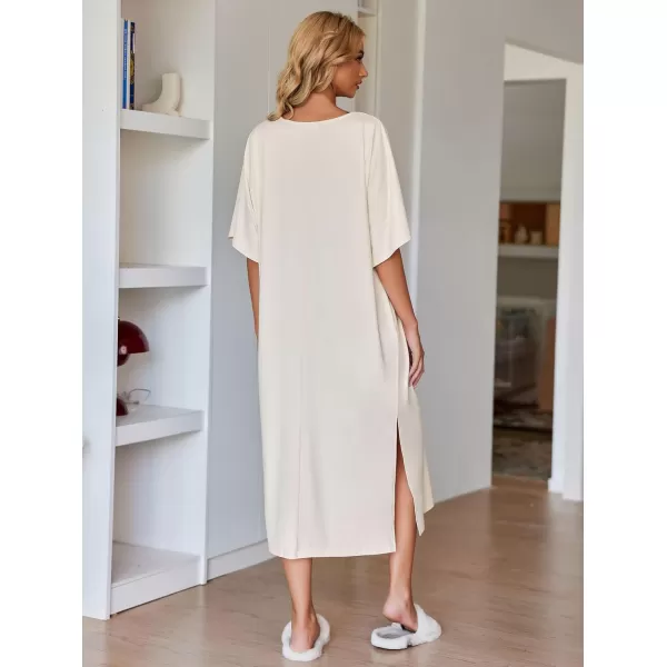 Ekouaer Womens Casual Maxi Long NightgownAbeige