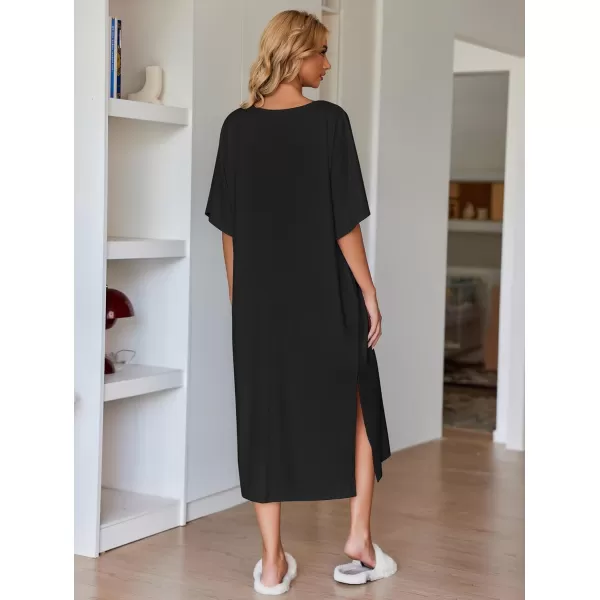 Ekouaer Womens Casual Maxi Long NightgownAblack